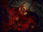  3boys absurdly_long_hair blood blood_on_face bloody_hair closed_eyes corpse dress floating_hair from_above gloves green_hair hair_ornament hatsune_miku kagamine_len kamui_gakupo koby long_hair multiple_boys multiple_girls nail_polish open_mouth red_dress red_gloves red_lips red_nails scissors standing twintails very_long_hair vocaloid yandere 