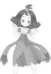  :3 acerola_(pokemon) armlet dress elite_four flipped_hair greyscale hair_ornament monochrome ookamiuo pokemon pokemon_(game) pokemon_sm short_hair simple_background solo stitches trial_captain white_background 