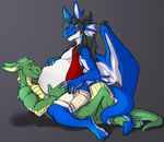  anthro belly clothing dragon horn kissing male male/male male_pregnancy pregnant shorts sitting smokescale the-narutoshi thick_tail vest wings 