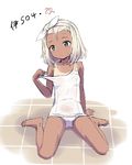  bad_id bad_pixiv_id barefoot blonde_hair cnm green_eyes hairband highres i-504_(kantai_collection) kantai_collection luigi_torelli_(kantai_collection) one-piece_swimsuit open_mouth school_swimsuit short_hair sketch solo swimsuit swimsuit_pull tan tanline toes white_hairband white_school_swimsuit white_swimsuit 