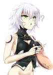  1girl ? bare_shoulders black_panties blush bottomless censored fate/grand_order fate_(series) green_eyes handjob jack_the_ripper_(fate/apocrypha) mosaic_censoring open_mouth panties penis scar short_hair silver_hair solo_focus underwear 