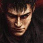  bangs berserk black_hair brown_eyes closed_mouth eyebrows_visible_through_hair eyelashes face guts looking_at_viewer male_focus one_eye_closed pekanpeka portrait realistic scar solo 