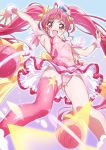  1girl absurdres armpits arms_up bare_shoulders blush breasts cameltoe covered_navel cure_star erect_nipples frilled_skirt frills gluteal_fold hair_ornament highres hoshina_hikaru impossible_clothes impossible_leotard leotard long_hair looking_at_viewer magical_girl niko_(tama) open_mouth pink_eyes pink_hair pink_legwear pink_leotard planet_hair_ornament precure shiny shiny_clothes shiny_hair shiny_skin skin_tight skirt small_breasts smile solo star star_hair_ornament star_twinkle_precure thighhighs twintails 