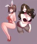  absurdres animal_ears ass bad_id bad_pixiv_id bra breasts brown_eyes brown_hair bunny_ears choker collarbone contrapposto eyelashes gagged highres kimjunho large_breasts leaning_forward long_hair looking_at_viewer medium_breasts multiple_girls original panties panties_under_pantyhose pantyhose restrained sideboob sitting strapless strapless_bra torn_clothes twintails underwear unfinished 