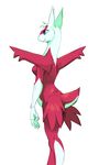  1girl animal_ears ass blue_eyes breasts cherrysnak dragon from_behind latias medium_breasts no_humans personification pokemon pokemon_(creature) pokemon_rse sideboob simple_background smile solo standing tail white_background wings 