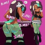 &lt;3 beauty_mark big_breasts black_hair blowing_kiss breasts butt butt_grab cleavage clothed clothing dark_skin dialogue disembodied_hand english_text female fingering green_eyes green_hair hair hand_on_butt headphones horihiraki marina_(splatoon) moan multicolored_hair nintendo octoling pink_eyes purple_background pussy_juice simple_background sound_effects speech_bubble splatoon tentacle_hair tentacles text two_tone_eyes two_tone_hair video_games 