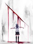  blood_drip deep_wound from_behind grey_hair horror_(theme) injury kneehighs long_hair maam._(summemixi) original outstretched_arms pool_of_blood school_uniform sketch skirt sliced solo surreal wall 