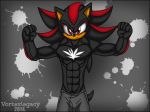  2014 5_fingers abs biceps black_nose black_skin bulge clothed clothing eulipotyphlan fist flexing hair hedgehog male mammal muscular muscular_male pants pecs red_eyes red_skin shadow simple_background sonic_(series) spike_(disambiguation) standing title topless vortexlegacy white_hair 