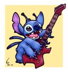 2004 4_arms 4_fingers alien antennae back_spines black_eyes blue_claws blue_fur blue_nose border claws colored_pencil_(artwork) disney electric_guitar experiment_(species) fur guitar head_tuft holding_musical_instrument lilo_and_stitch marker_(artwork) mixed_media multi_arm multi_limb musical_instrument nose_wrinkle notched_ear open_mouth open_smile playing_guitar playing_music ribera sharp_teeth simple_background small_tail smile solo stitch teeth toe_claws traditional_media_(artwork) tuft white_border yellow_background 
