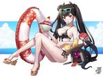  artist_name bad_id bad_pixiv_id bangs bare_legs bikini black_bikini blunt_bangs blush bowl breasts cleavage closed_mouth commentary drone eyebrows_visible_through_hair eyewear_on_head fan food full_body girls_frontline hair_bun hand_up holding holding_bowl holding_food horns ice_cream innertube kong_(ksw2801) large_breasts long_hair looking_at_viewer ouroboros_(girls_frontline) paper_fan red_eyes sandals side-tie_bikini side_bun signature sitting solo sundae sunglasses swimsuit thighs tongue tongue_out tsurime twintails uchiwa very_long_hair 