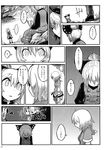  3girls arm_warmers bow comic dress greyscale hair_bobbles hair_bow hair_bun hair_ornament hakika highres kisume kurodani_yamame mizuhashi_parsee monochrome multiple_girls page_number pointy_ears puppe sash scarf skirt spoken_ellipsis touhou translated two_side_up 