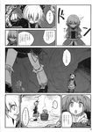  3girls arm_warmers bow bucket comic dress greyscale hair_bobbles hair_bow hair_bun hair_ornament hakika highres kisume kurodani_yamame mizuhashi_parsee monochrome multiple_girls page_number pointy_ears scarf spoken_ellipsis touhou translated two_side_up 