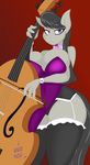  2016 4_fingers anthro anthrofied big_breasts bow_(stringed_instrument) bow_tie breasts cleavage clothed clothing collar double_bass dress equine eyebrows eyelashes female friendship_is_magic garter_belt garter_straps hair hi_res horse huge_breasts jrvanesbroek legwear long_hair looking_at_viewer mammal monochrome musical_instrument my_little_pony octavia_(mlp) playing_cello pony raised_eyebrow red_background simple_background sketch solo stockings text thick_thighs thigh_highs wide_hips 