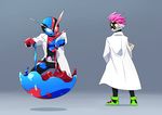  absurdres action_gamer_level_2 belt fullmetal_moonsault highres kamen_rider kamen_rider_build kamen_rider_build_(series) kamen_rider_ex-aid kamen_rider_ex-aid_(series) labcoat liquid looking_back mighty_action_x_level_2 multiple_boys otokamu rabbit+tank_form_(best_match) 