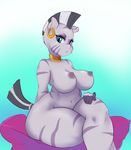  2015 anthro anthrofied areola big_breasts breasts ear_piercing equine erect_nipples female friendship_is_magic hi_res mammal my_little_pony nipples nude piercing solo stripes sundown_(artist) thick_thighs zebra zecora_(mlp) 