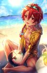  :&lt; abs alexander_(fate/grand_order) ball bangs beach beachball black_hair blurry butterfly_sitting collarbone commentary_request day depth_of_field eyewear_on_head fate/grand_order fate_(series) green_eyes hair_between_eyes hood hoodie jitome male_focus nipples ocean open_clothes open_hoodie outdoors pectorals red_eyes red_hair shigaraki_(strobe_blue) sidelocks solo sunglasses toned toned_male waver_velvet 