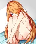  bags_under_eyes barefoot closed_mouth dutch_angle full_body hair_over_one_eye highres leg_hug long_hair looking_at_viewer no_pussy nude orange_hair pandora_(p&amp;d) puzzle_&amp;_dragons sitting solo very_long_hair zuo_wei_er 