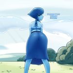  alien blue_eyes blue_hair blue_skin butt cartoon_network clothed clothing female gem_(species) hair hi_res lapis_lazuli_(steven_universe) looking_at_viewer not_furry presenting presenting_hindquarters slackerburst solo steven_universe 