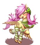  2017 blush clothed clothing dankflank equine feathered_wings feathers female feral fluttershy_(mlp) friendship_is_magic hair headphones hi_res hooves legwear long_hair mammal my_little_pony open_mouth pegasus pink_hair simple_background solo white_background wings 