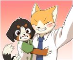  $ &yen; 2017 age_difference anthro bernese_mountain_dog blush canine cat clothed clothing cub digital_media_(artwork) dog dollar_sign duo eye_contact eyes_closed feline fully_clothed gradient_background hand_on_back happy head_tuft hug kemono looking_at_viewer male mammal manizu manmosu_marimo older_male simple_background smile yen_sign young younger_male 