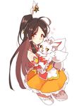  ahoge animal_ears ara_han bad_id bad_pixiv_id bare_shoulders black_hair black_sclera blush chinese_clothes claws colorized creature detached_sleeves elsword eun_(elsword) fox frilled_skirt frills hair_ornament hairpin heart inna kyuubi little_xia_(elsword) long_hair multiple_tails skirt solo tail thighhighs white_background white_fur yellow_eyes 