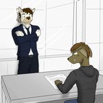  canine clothing dog fangs fuze hi_res inside interrogation male mammal markings paper pose signature suit 
