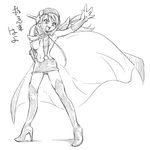  :d ass_visible_through_thighs blush boots breasts cape clutch_shot_king covered_nipples full_body genji_tsuushin_agedama greyscale hand_on_hip head_mounted_display high_heel_boots high_heels kuki_rei legs_apart long_hair medium_breasts miniskirt monochrome navel o-ring open_mouth outstretched_arm panties revealing_clothes shoulder_pads simple_background skirt smile solo standing suspender_skirt suspenders thigh_boots thighhighs underwear 