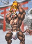  anthro boar bulge clothing fundoshi interval japanese_clothing male mammal muscular porcine solo translucent underwear wet_clothing 
