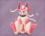  2017 4_toes animal_genitalia animal_penis balls blue_eyes canine_penis chest_tuft collar digitigrade eeveelution feral fur knot looking_at_viewer male nintendo pawpads paws penis pink_fur pink_pawpads pok&eacute;mon simple_background solo spiked_collar spikes sylveon toes trigaroo tuft video_games white_fur 