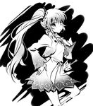  greyscale iesupa long_hair monochrome myrtenaster ponytail rapier rwby scar scar_across_eye skirt solo sword weapon weiss_schnee 