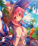  ana_(rznuscrf) animal_ears beach bikini blue_bikini blush breasts day ears_through_headwear fate/extra fate/extra_ccc fate/grand_order fate_(series) flower fox_ears hat large_breasts long_hair looking_at_viewer ocean outdoors palm_tree palms parasol pink_hair see-through shirt solo sun_hat swimsuit t-shirt tamamo_(fate)_(all) tamamo_no_mae_(fate) tamamo_no_mae_(swimsuit_lancer)_(fate) tree umbrella water wet wet_clothes wet_shirt wet_t-shirt yellow_eyes 