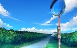  blue_sky building bush cloud cloudy_sky commentary day grass house mirror no_humans original outdoors reflection road scenery sign sky traffic_mirror 