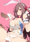  1girl absurdres bangs bare_shoulders blush bow breasts brown_eyes brown_hair censored cum cum_in_pussy facial group_sex hair_bow heart heart-shaped_pupils highres idolmaster idolmaster_shiny_colors large_breasts long_hair navel nipples panties penis pubic_hair pussy realmbw ribbon symbol-shaped_pupils tsukioka_kogane underwear vaginal 