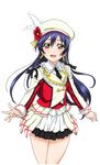  artist_request bangs beret blazer blue_hair bow brown_eyes earrings feather_beret flower frilled_shirt frills hair_between_eyes hat jacket jewelry long_hair looking_at_viewer love_live! love_live!_school_idol_festival love_live!_school_idol_festival_after_school_activity love_live!_school_idol_project necktie official_art open_mouth shirt skirt smile solo sonoda_umi sore_wa_bokutachi_no_kiseki transparent_background 