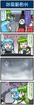  4koma :d ^_^ artist_self-insert blue_hair blue_neckwear car closed_eyes comic commentary detached_sleeves empty_eyes frog_hair_ornament green_eyes green_hair ground_vehicle hair_ornament hair_tubes highres jitome kochiya_sanae kogasa-san's_aunt kogasa-san's_father kogasa-san's_mother kogasa-san's_sister mizuki_hitoshi motor_vehicle multiple_girls necktie open_mouth profile rain real_life_insert seatbelt smile snake_hair_ornament steering_wheel sweat sweatdrop tatara_kogasa tongue tongue_out touhou translated 