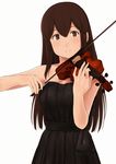  akagi_(kantai_collection) bare_shoulders black_dress brown_eyes brown_hair dress fuyube_gin_(huyube) hair_between_eyes instrument kantai_collection long_hair music official_style playing_instrument shibafu_(glock23)_(style) sidelocks sleeveless solo violin white_background 