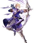  armor armored_boots arrow belt blonde_hair boots bow_(weapon) drawing_bow fingerless_gloves fire_emblem fire_emblem:_fuuin_no_tsurugi fire_emblem_heroes full_body gloves highres holding holding_arrow holding_bow_(weapon) holding_weapon klein_(fire_emblem) male_focus official_art open_mouth purple_eyes quiver solo teeth tobi_(kotetsu) transparent_background weapon 