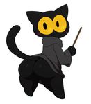  2016 ambiguous_gender anthro balls big_butt black_fur blush bottomless butt cat cloak clothed clothing feline fur google google_doodle halloween holidays magic_cat_academy mammal momo_(google) simple_background solo sssonic2 video_games wand white_background yellow_eyes 