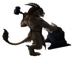  4_ears anthro charr claws feline guild_wars hair male mammal multi_ear nude raised_tail simple_background video_games 
