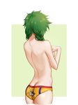  all_might ass back bare_back boku_no_hero_academia braid breasts butt_crack character_print from_behind genderswap genderswap_(mtf) green_hair hair_over_shoulder highres long_hair medium_breasts midoriya_izuku panties sideboob solo topless twin_braids underwear wanbo 