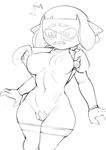  1girl :d areolae blush breasts domino_mask gray_impact highres hips inkling mask medium_breasts navel pointy_ears pubic_hair pussy short_hair solo splatoon undressing 