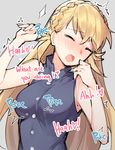  blonde_hair blue_shirt blush braid closed_eyes commentary fire_emblem fire_emblem_heroes french_braid gameplay_mechanics gebyy-terar grey_background long_hair open_mouth sharena shirt simple_background sleeveless sleeveless_shirt solo 