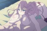  1boy 1girl amakimihara_monika animated animated_gif bed breasts ero_zemi ero_zemi:_ecchi_ni_yaru-ki_ni_abc fellatio handjob huge_breasts oral panties sweat 