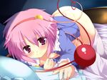  after_sex bed blush cum cum_in_pussy flat_chest komeiji_satori looking_at_viewer nanpuu nipples open_clothes open_shirt panties panty_pull pussy_juice revision shirt smile solo sweat touhou underwear 