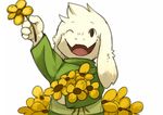  asriel_dreemurr boss_monster caprine child fangs flower fur goat long_ears lowergold mammal one_eye_closed plant simple_background solo undertale video_games white_background white_fur young 