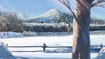  blue_sky commentary_request day fence highres house mountain no_humans original outdoors scenery sky snow tree winter xi_chen_chen 