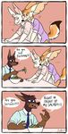  ! &lt;3 ... ? anal anal_penetration angry anthro beth_(artist) big_ears bite bottomless breath buckteeth butt canine clothed clothing comic dialogue dog eating english_text fangs fennec food fork fox from_behind_position fur half-closed_eyes hi_res humor lagomorph long_ears looking_back looking_down male male/male mammal meme necktie notched_ear penetration pink_eyes purple_eyes question rabbit right_in_front_of_my_salad salad sex sharp_teeth shirt sitting smile standing stare teeth text whiskers yelling 