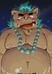  belly blush boar gouryu looking_down male mammal mecklace mohawk morosuhe nipples nude overweight pecs porcine pubes slightly_chubby tokyo_afterschool_summoners tongue 