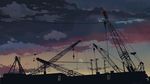  cloud cloudy_sky commentary construction_site crane full_moon highres light moon no_humans original outdoors scenery silhouette sky twilight xi_chen_chen 