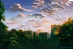  building city cloud cloudy_sky commentary dated no_humans original outdoors scenery signature sky skyline tree xi_chen_chen 